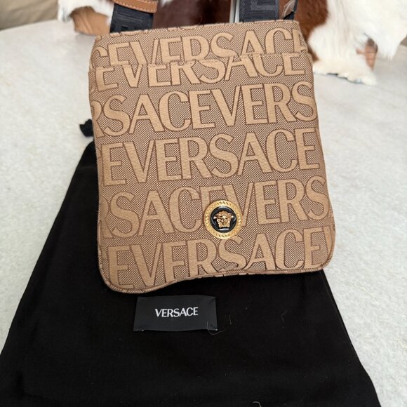 Versace 1020745 La Medusa Canvas Fabric Logo Crossbody All over Bag - Picture 2 of 16